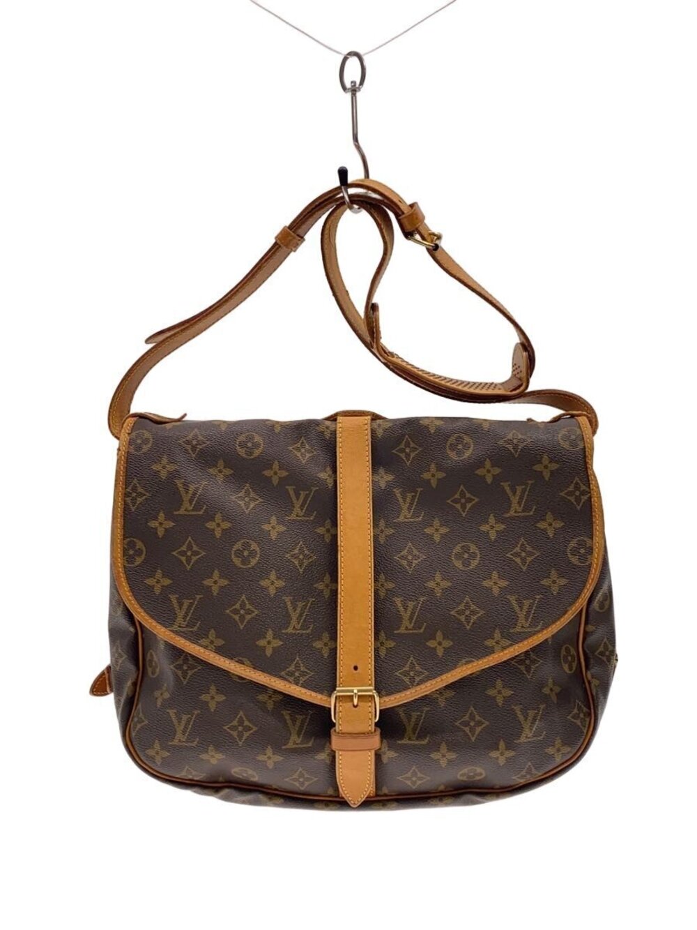 LOUIS VUITTON Saumur Monogram Canvas Shoulder Bag Leather Brown All over